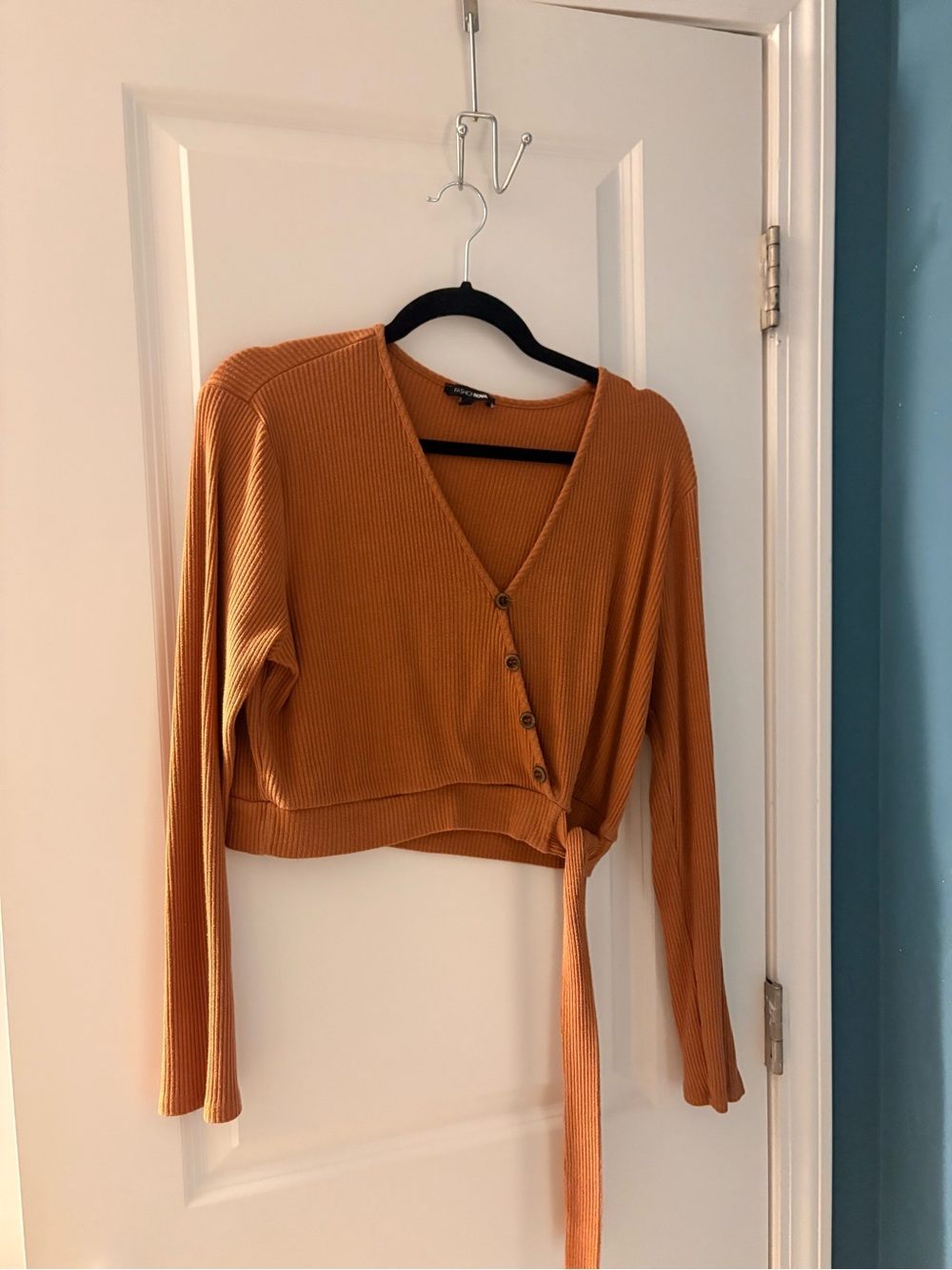 Ribbed Wrap Crop Top in Burnt Orange